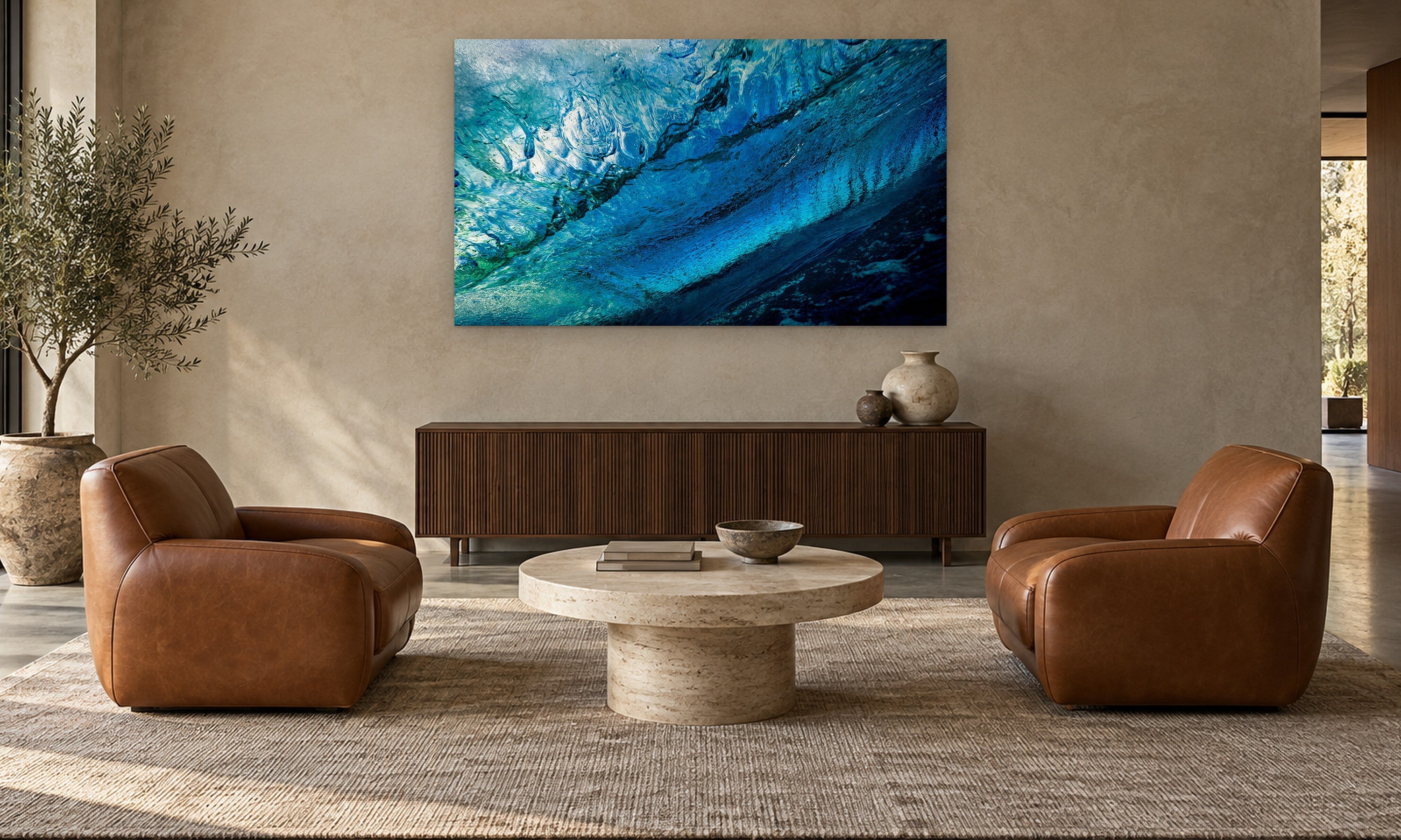 Azul by Aaron Chang, shown in a collector’s lounge