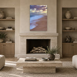 Beach Sand Vertical by Aaron Chang, shown in a living room with a stone fireplace