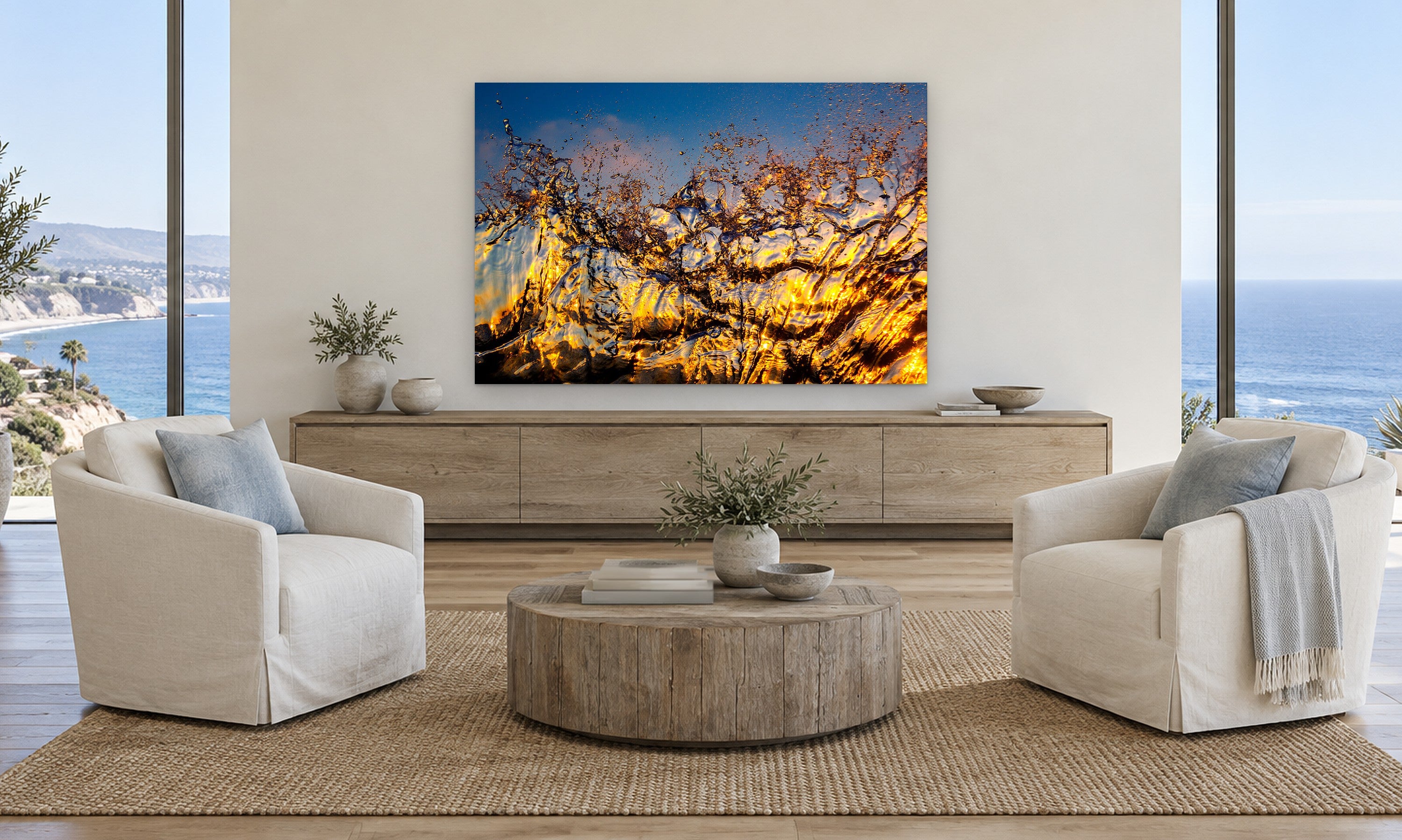 Coral Water by Aaron Chang, shown in a coastal family room
