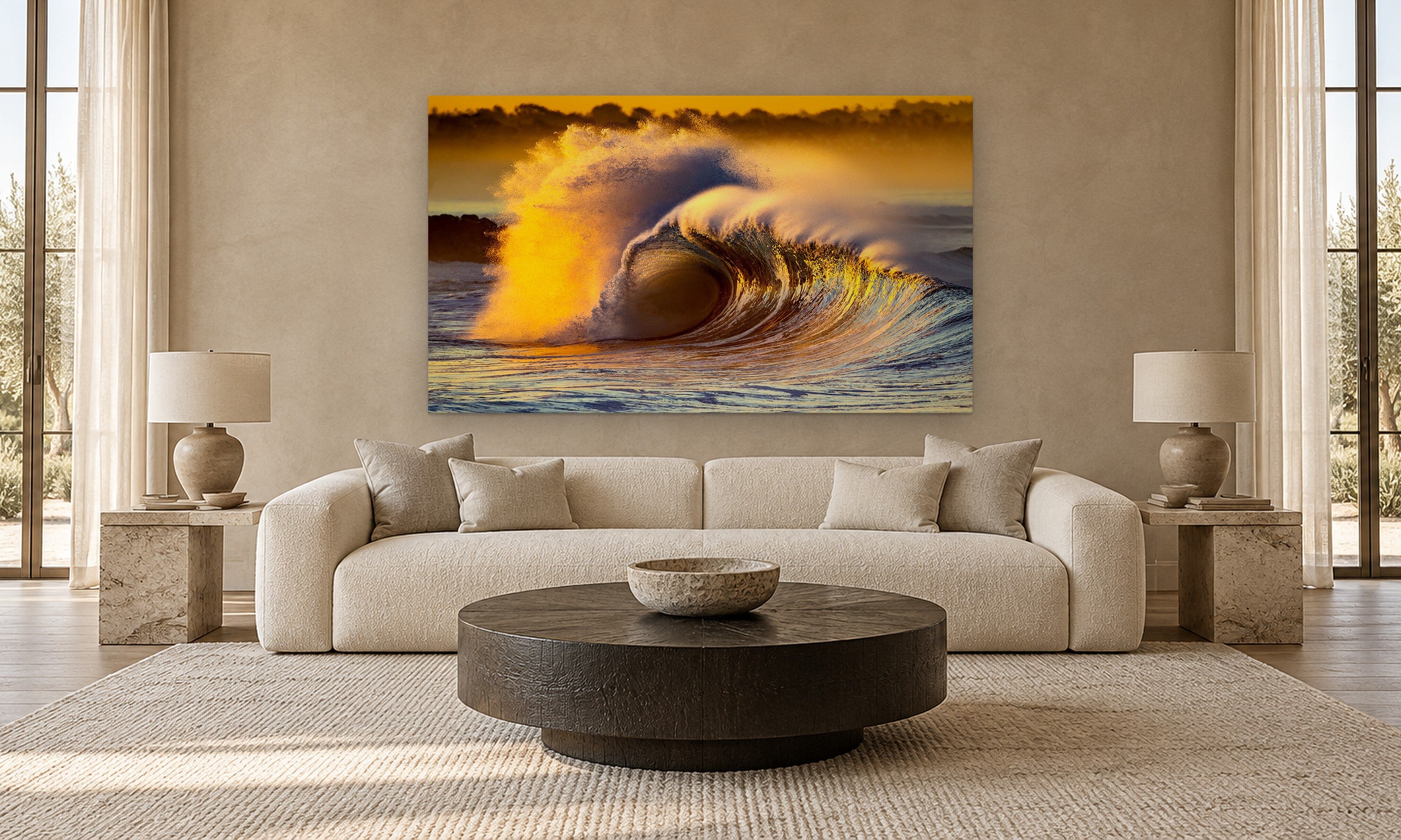 Golden Sunrise by Aaron Chang, shown in a modern living room