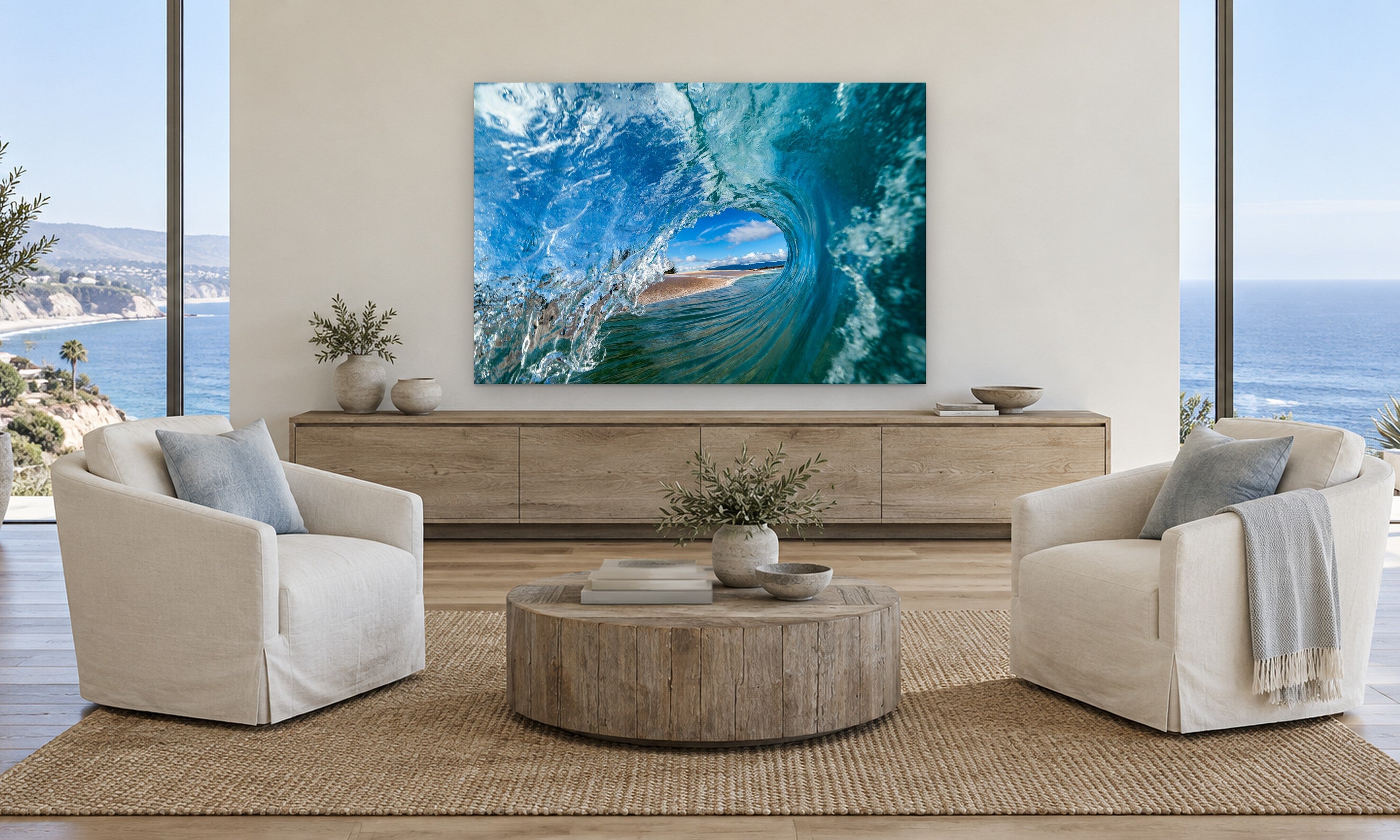 Haleiwa View by Aaron Chang, shown in a coastal family room
