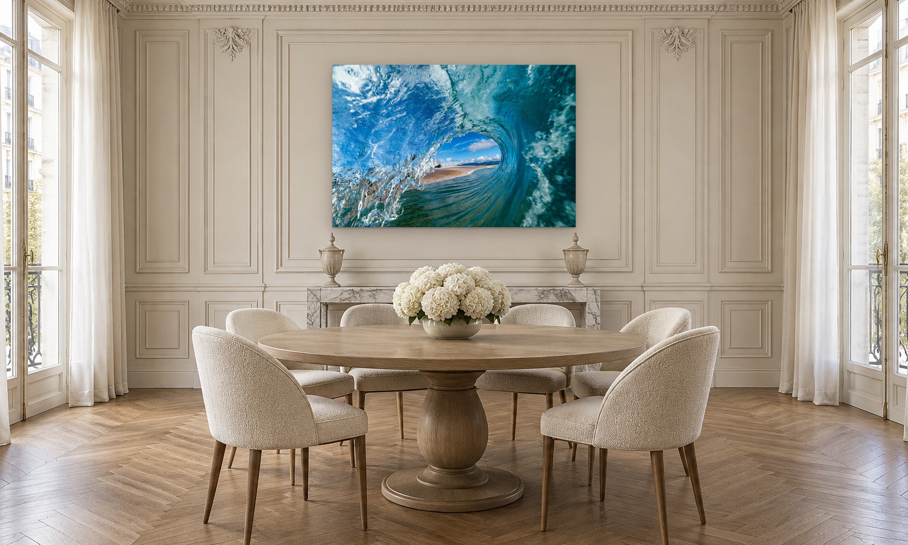Haleiwa View by Aaron Chang, shown in a Parisian dining room