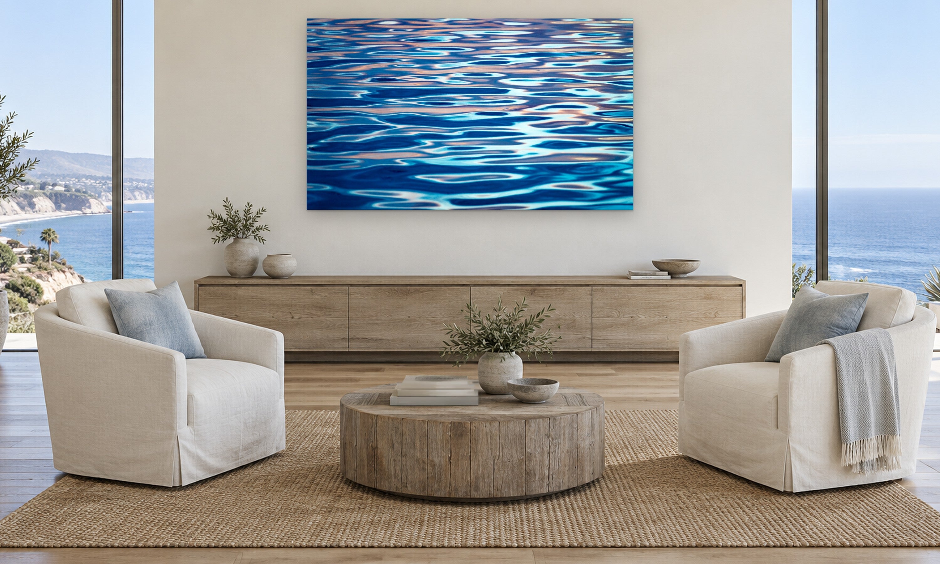 Heaven's Sky by Aaron Chang, shown in a coastal family room