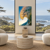 Lion's Mane by Aaron Chang, shown in a living room with ocean windows