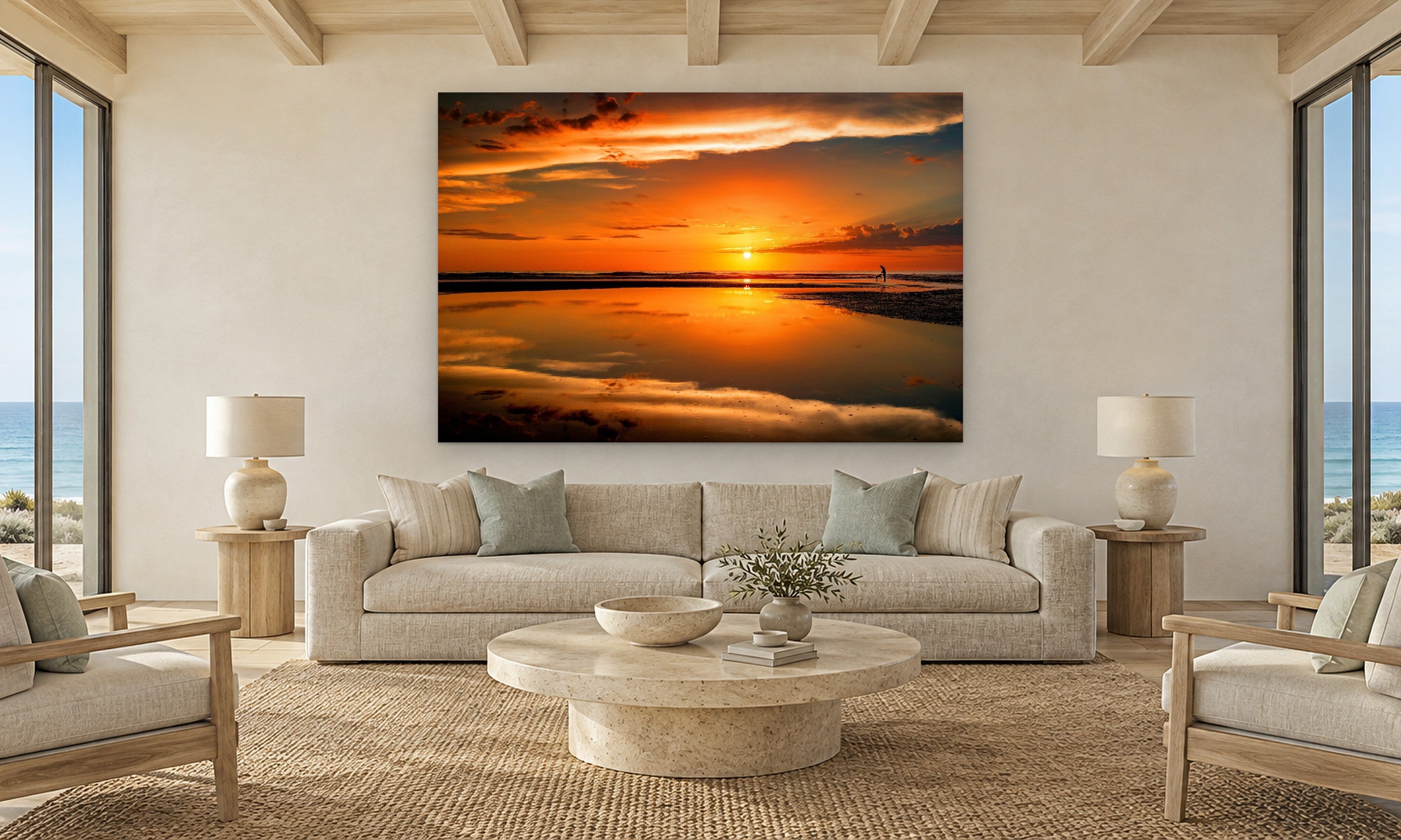My Dog and Me by Aaron Chang, shown in a coastal living room