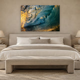Sunrise Shorebreak by Aaron Chang, shown in a serene bedroom