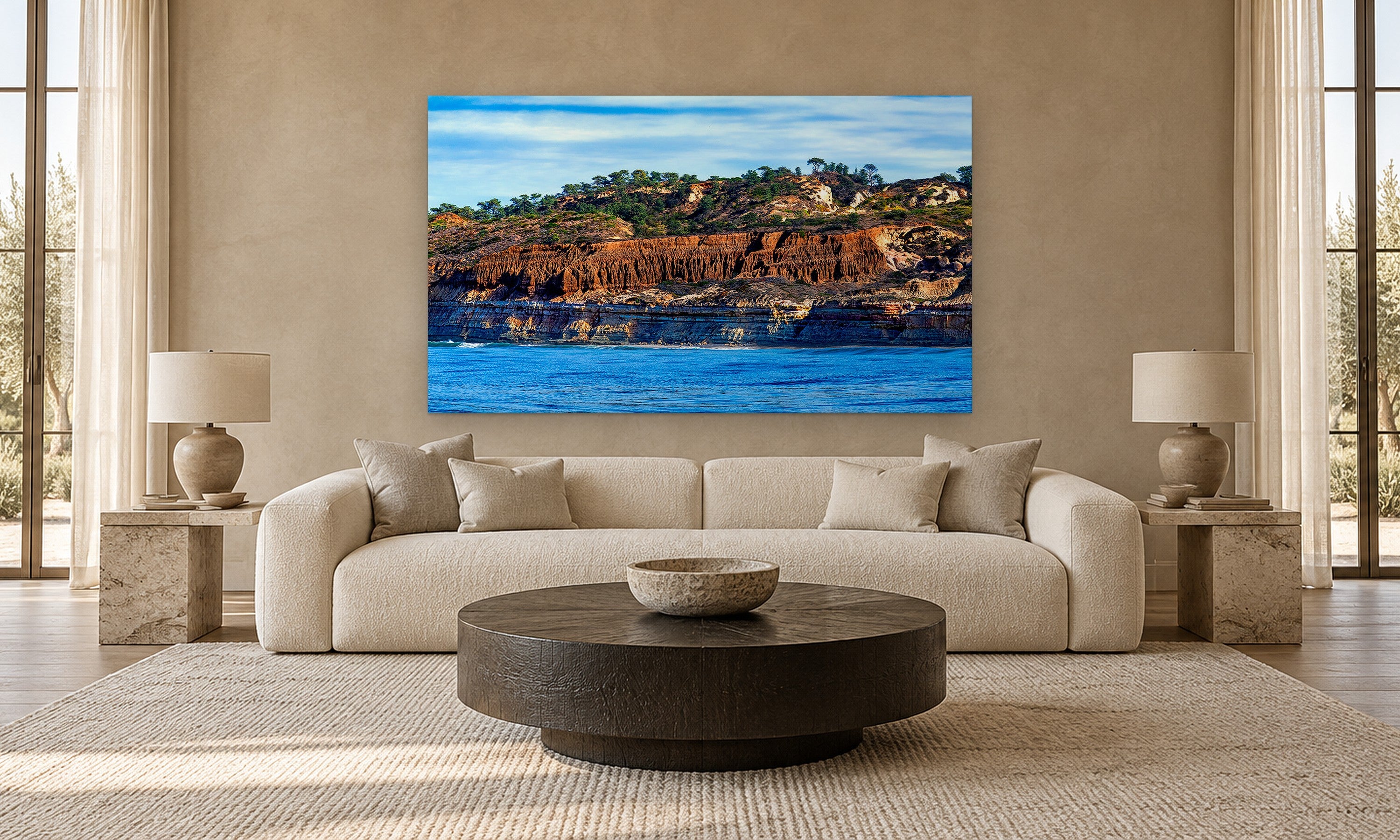 Torrey Pines Bluff by Aaron Chang, shown in a modern living room