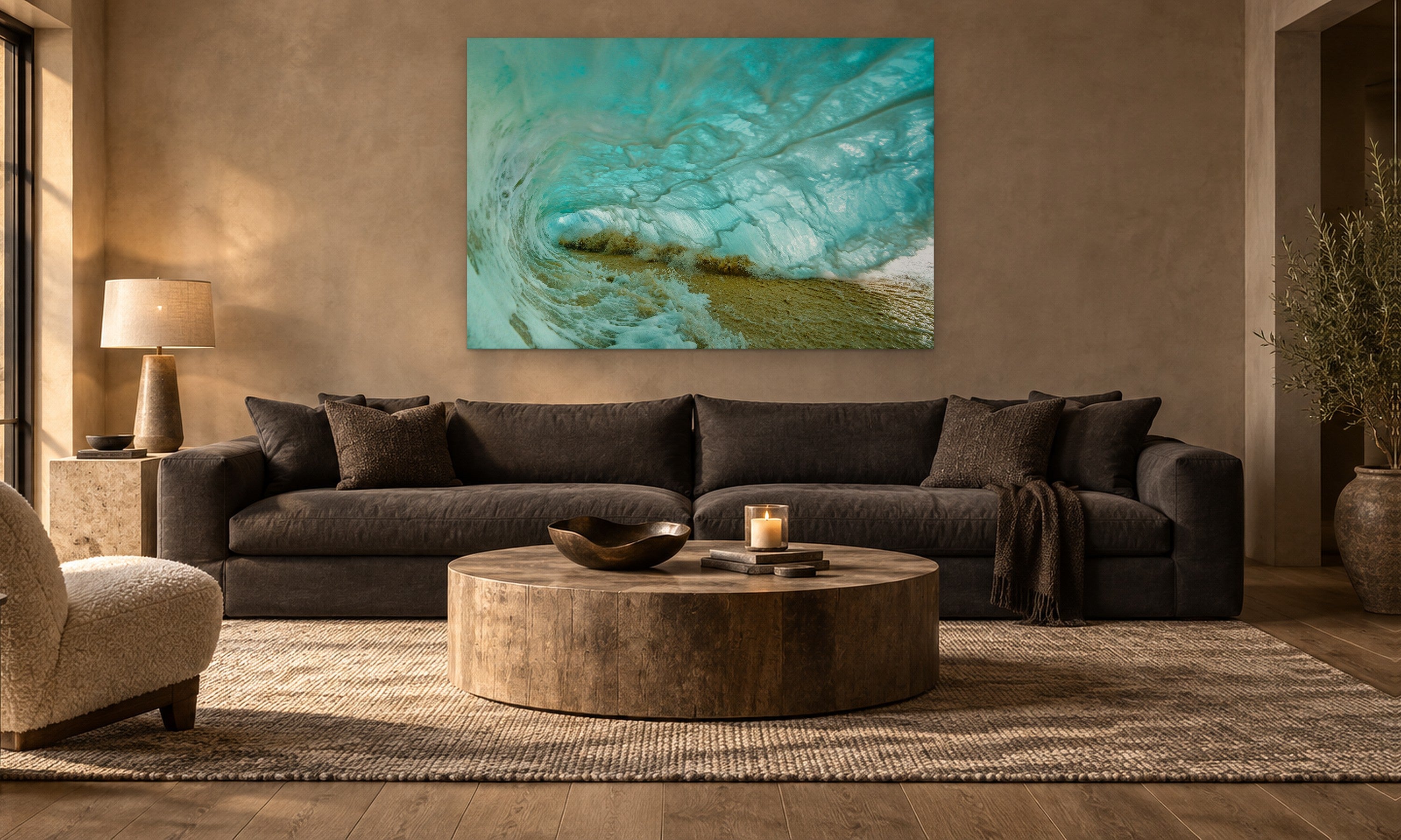 Water Cave by Aaron Chang, shown in a warm modern living room