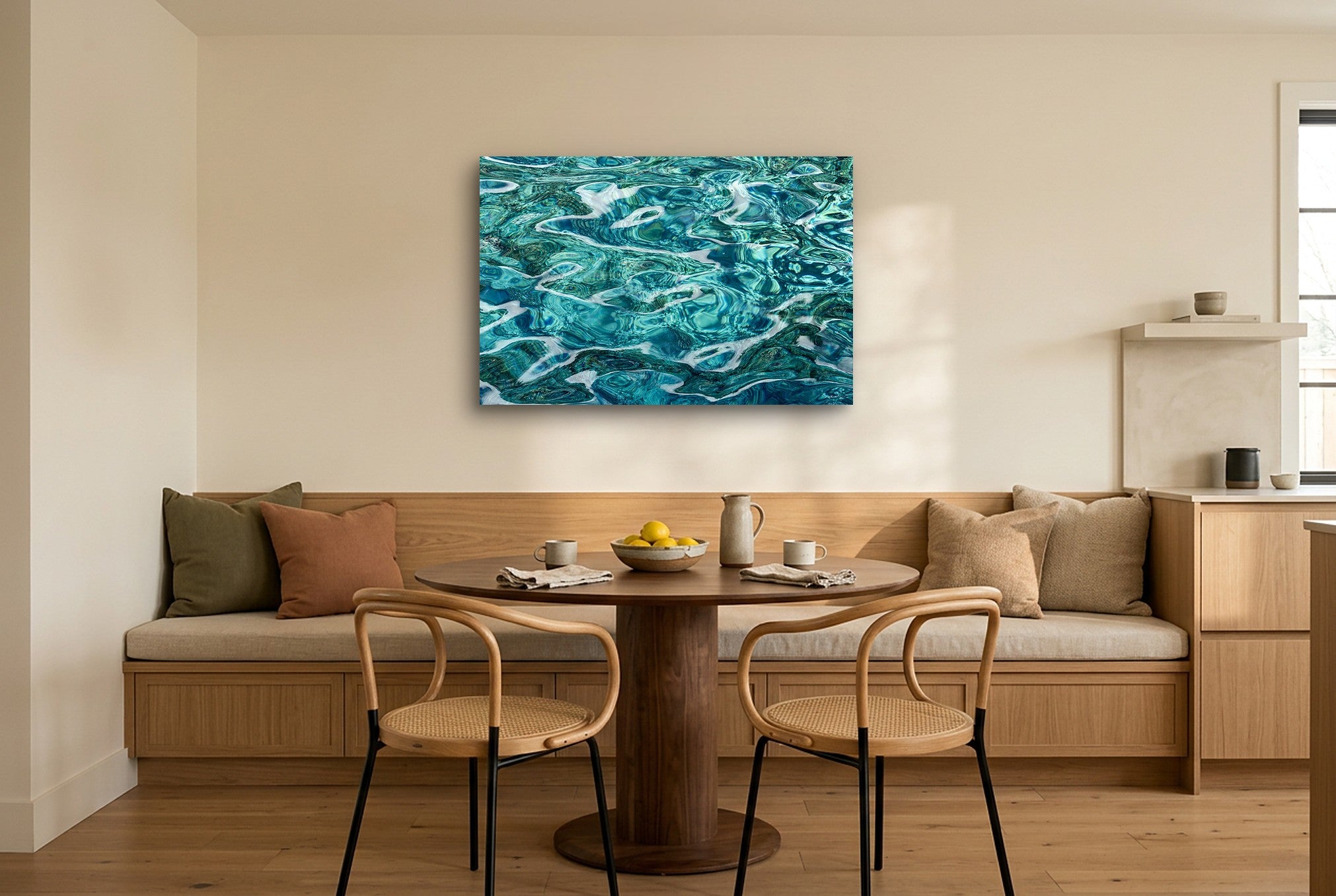 Sea Swirls 42" x 28" wall art in a modern breakfast nook