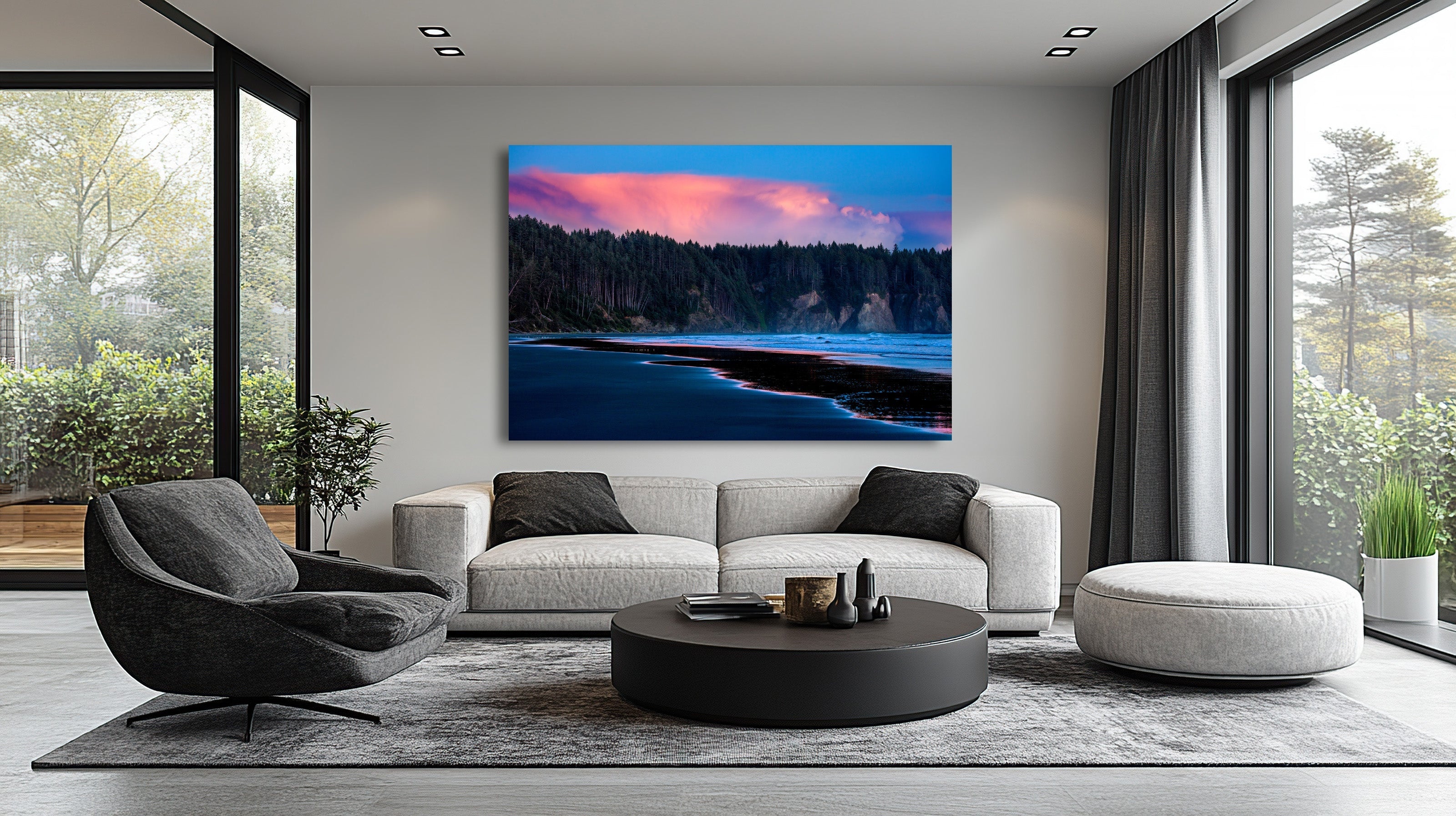 Second Beach Sunset by Aaron Chang, shown in a modern living room