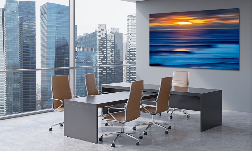 42362656 - modern office interior with huge windows and skyscraper panoramic view. brown leather on the chairs and a black table. a concept of ceo workplace. 3d rendering.